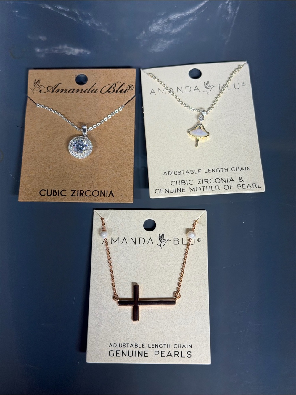 Rose Gold Cross Necklace with Pearls, Cubic Zirconia Pendant Set